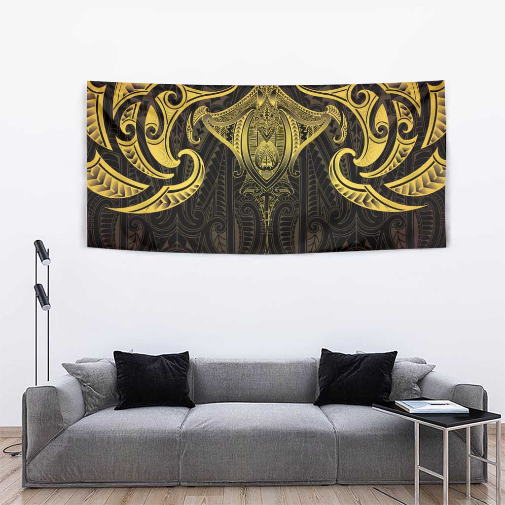 New Zealand Aotearoa Tapestry Maori Manta Ray Moko Gold - Polynesian Pride