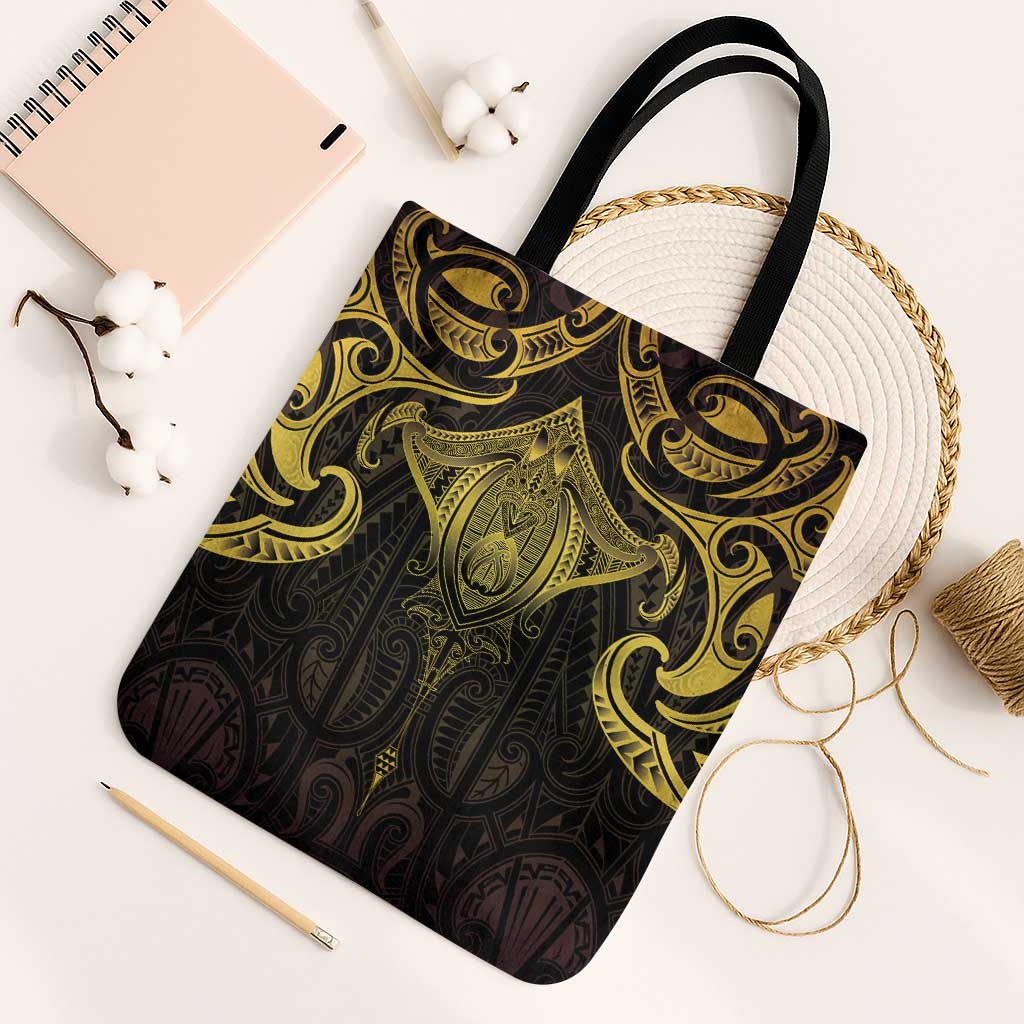 New Zealand Aotearoa Tote Bag Maori Manta Ray Moko Gold - Polynesian Pride