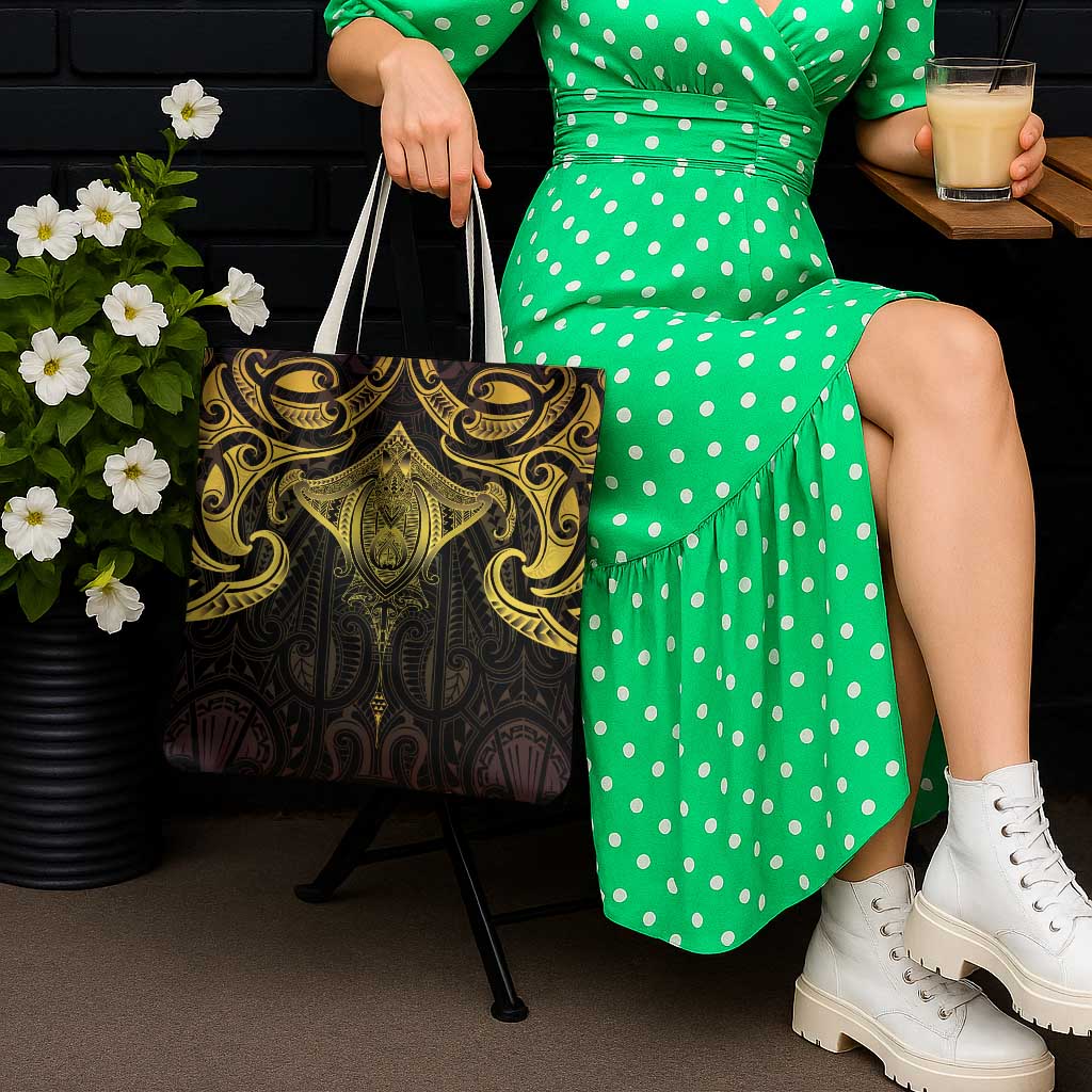 New Zealand Aotearoa Tote Bag Maori Manta Ray Moko Gold - Polynesian Pride