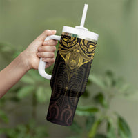 New Zealand Aotearoa Tumbler With Handle Maori Manta Ray Moko Gold - Polynesian Pride