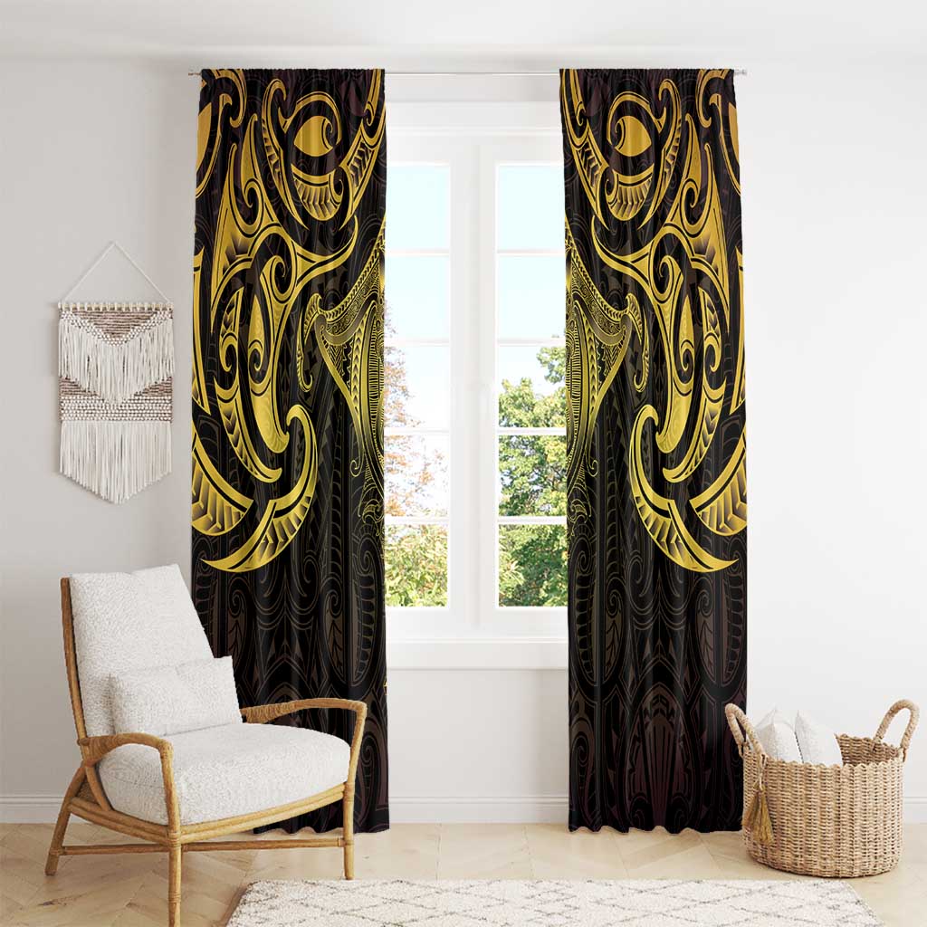 New Zealand Aotearoa Window Curtain Maori Manta Ray Moko Gold - Polynesian Pride