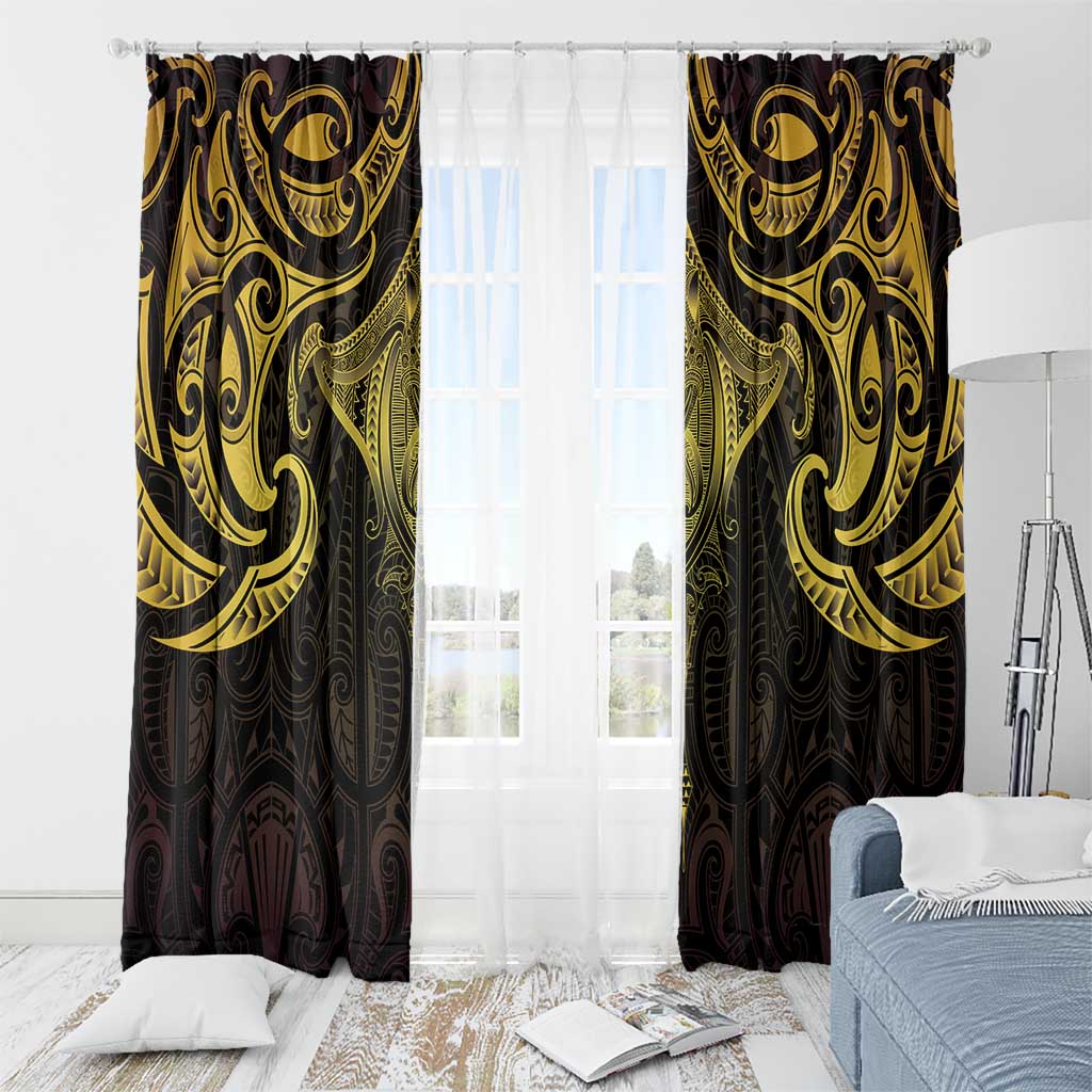 New Zealand Aotearoa Window Curtain Maori Manta Ray Moko Gold - Polynesian Pride