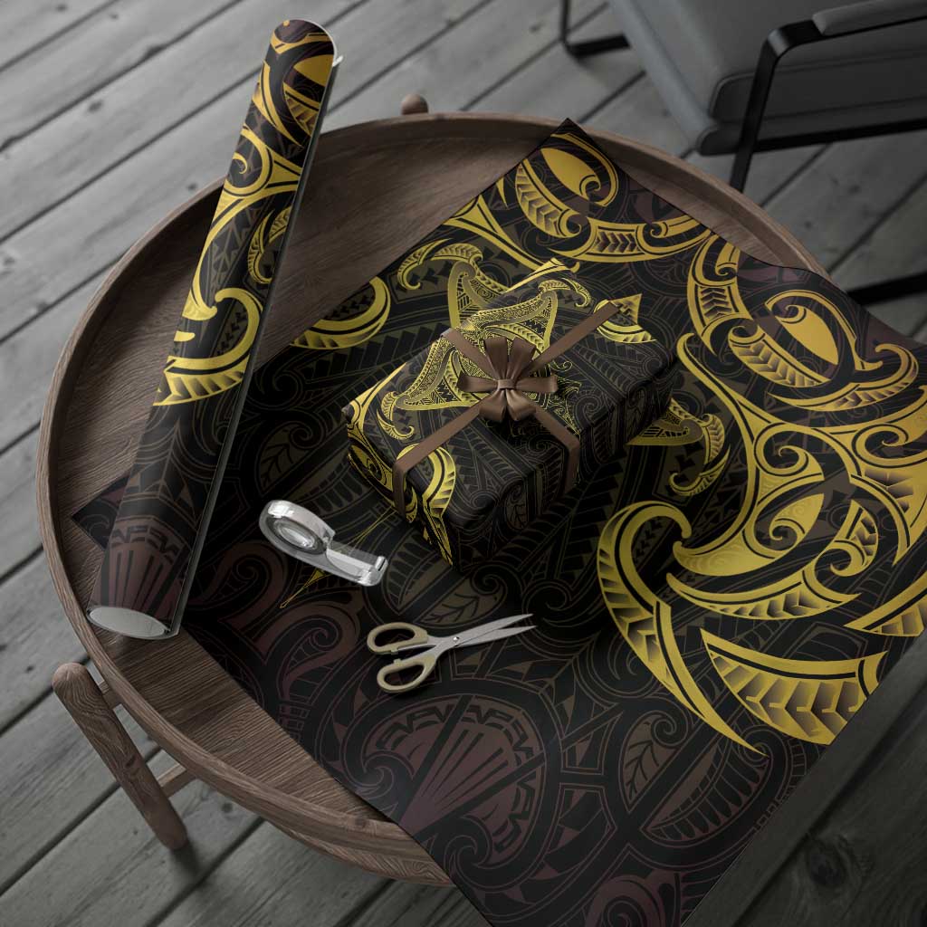 New Zealand Aotearoa Wrapping Paper Maori Manta Ray Moko Gold - Polynesian Pride