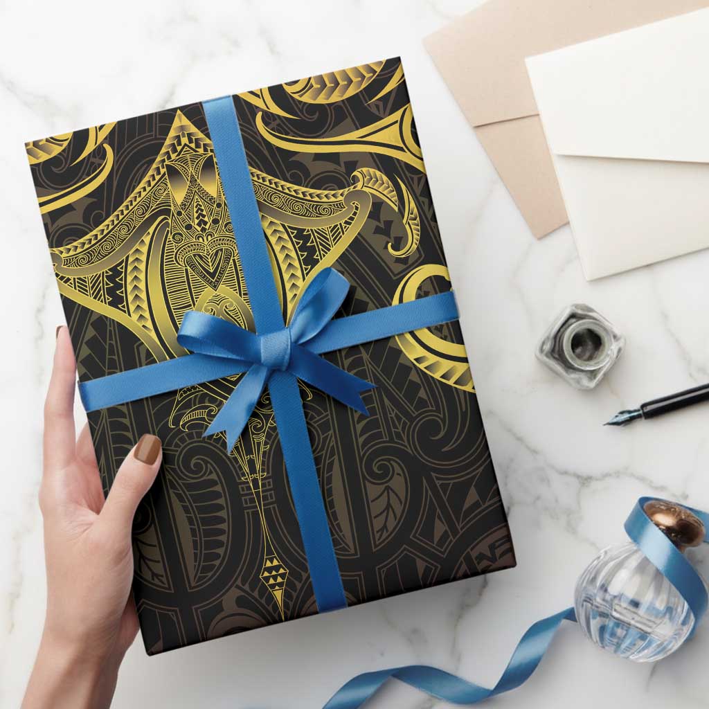 New Zealand Aotearoa Wrapping Paper Maori Manta Ray Moko Gold - Polynesian Pride