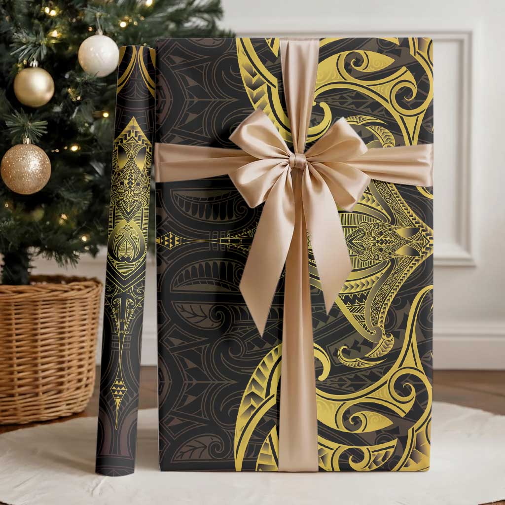 New Zealand Aotearoa Wrapping Paper Maori Manta Ray Moko Gold - Polynesian Pride
