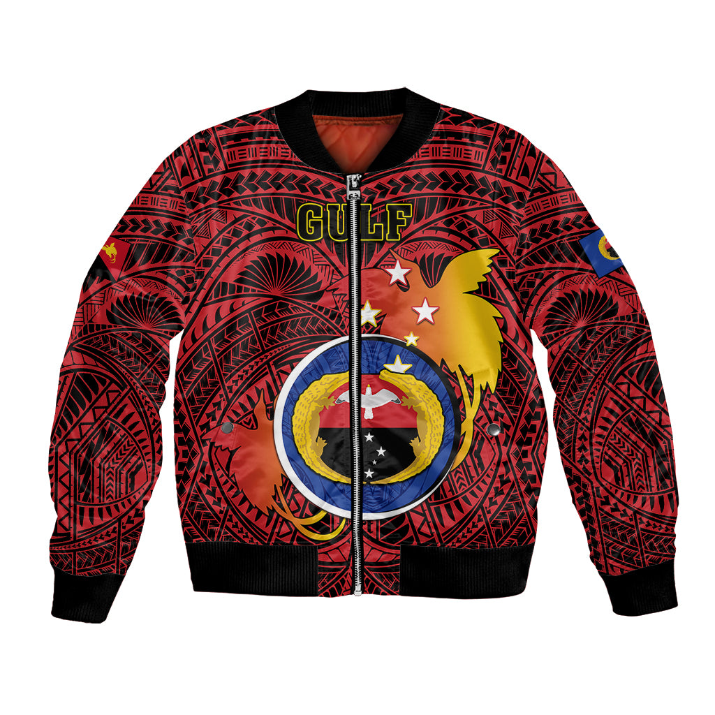 Papua New Guinea Gulf Province Bomber Jacket Mix Coat Of Arms Polynesian Pattern LT05 Unisex Red - Polynesian Pride