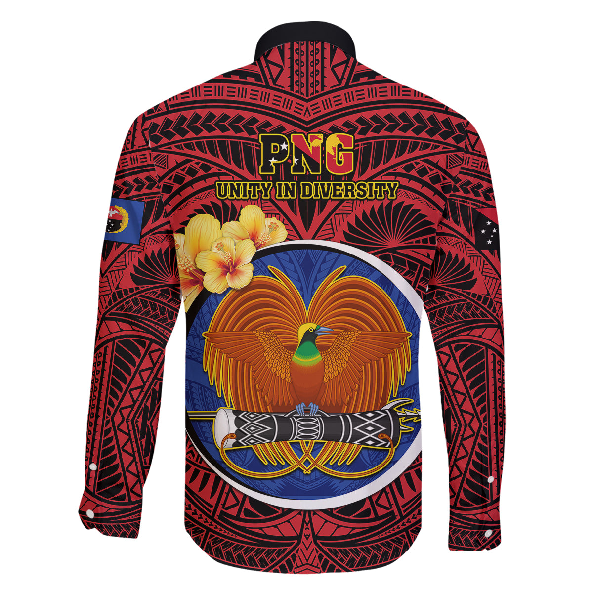 Papua New Guinea Gulf Province Family Matching Off Shoulder Long Sleeve Dress and Hawaiian Shirt Mix Coat Of Arms Polynesian Pattern LT05 - Polynesian Pride