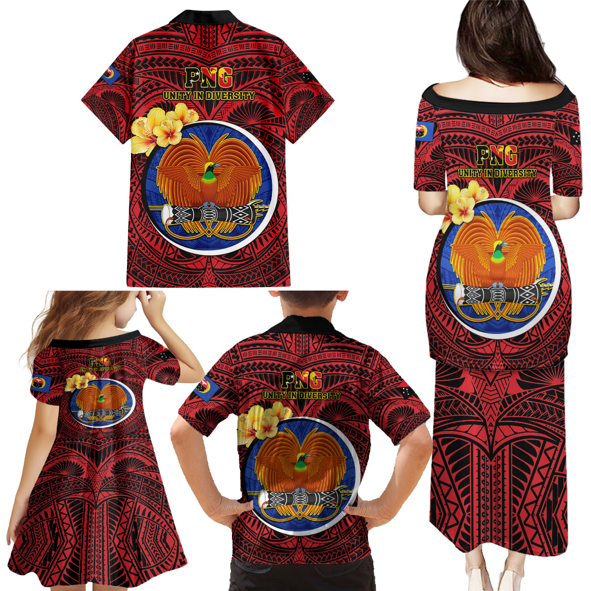 Papua New Guinea Gulf Province Family Matching Puletasi Dress and Hawaiian Shirt Mix Coat Of Arms Polynesian Pattern LT05 - Polynesian Pride