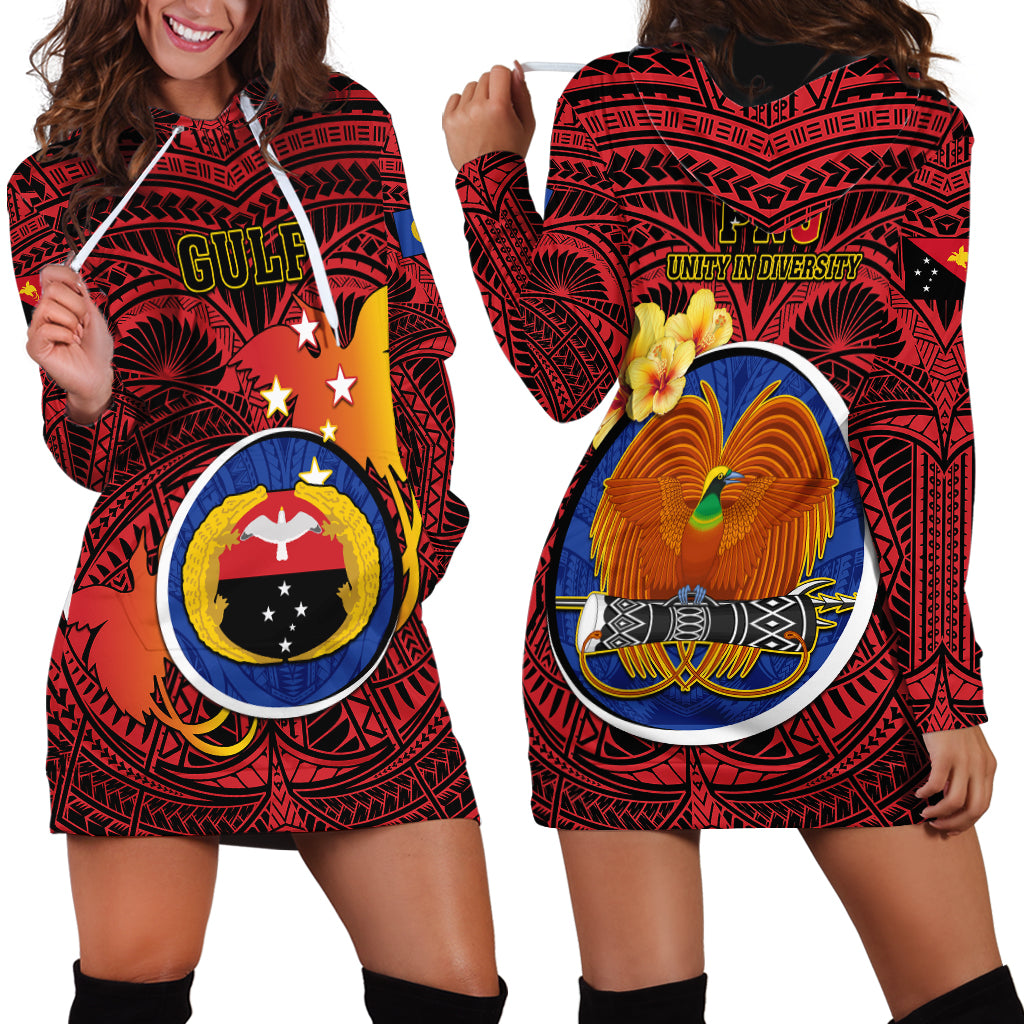 Papua New Guinea Gulf Province Hoodie Dress Mix Coat Of Arms Polynesian Pattern LT05 - Polynesian Pride