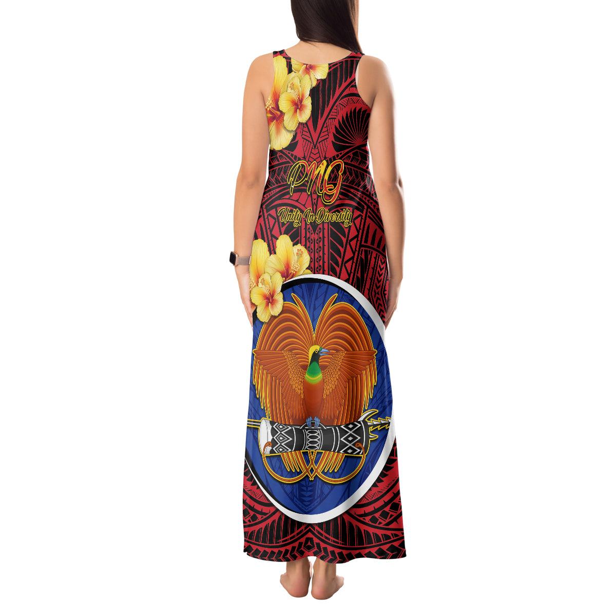 Papua New Guinea Gulf Province Tank Maxi Dress Mix Coat Of Arms Polynesian Pattern LT05 - Polynesian Pride