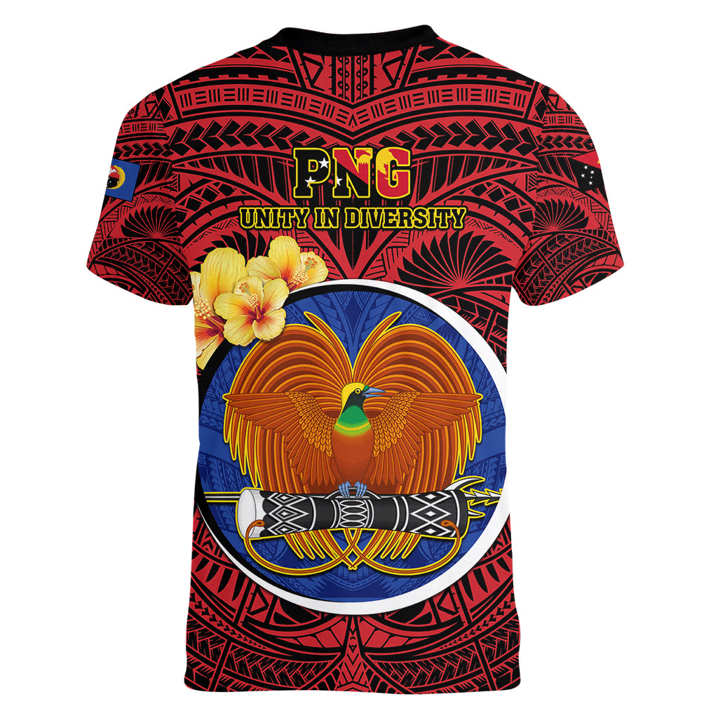 Papua New Guinea Gulf Province Women V Neck T Shirt Mix Coat Of Arms Polynesian Pattern LT05 - Polynesian Pride