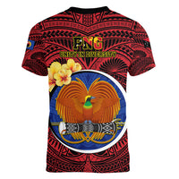Papua New Guinea Gulf Province Women V Neck T Shirt Mix Coat Of Arms Polynesian Pattern LT05 - Polynesian Pride
