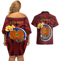 Personalized Papua New Guinea Gulf Province Couples Matching Off Shoulder Short Dress and Hawaiian Shirt Mix Coat Of Arms Polynesian Pattern LT05 - Polynesian Pride