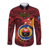 Personalized Papua New Guinea Gulf Province Long Sleeve Button Shirt Mix Coat Of Arms Polynesian Pattern LT05 Unisex Red - Polynesian Pride