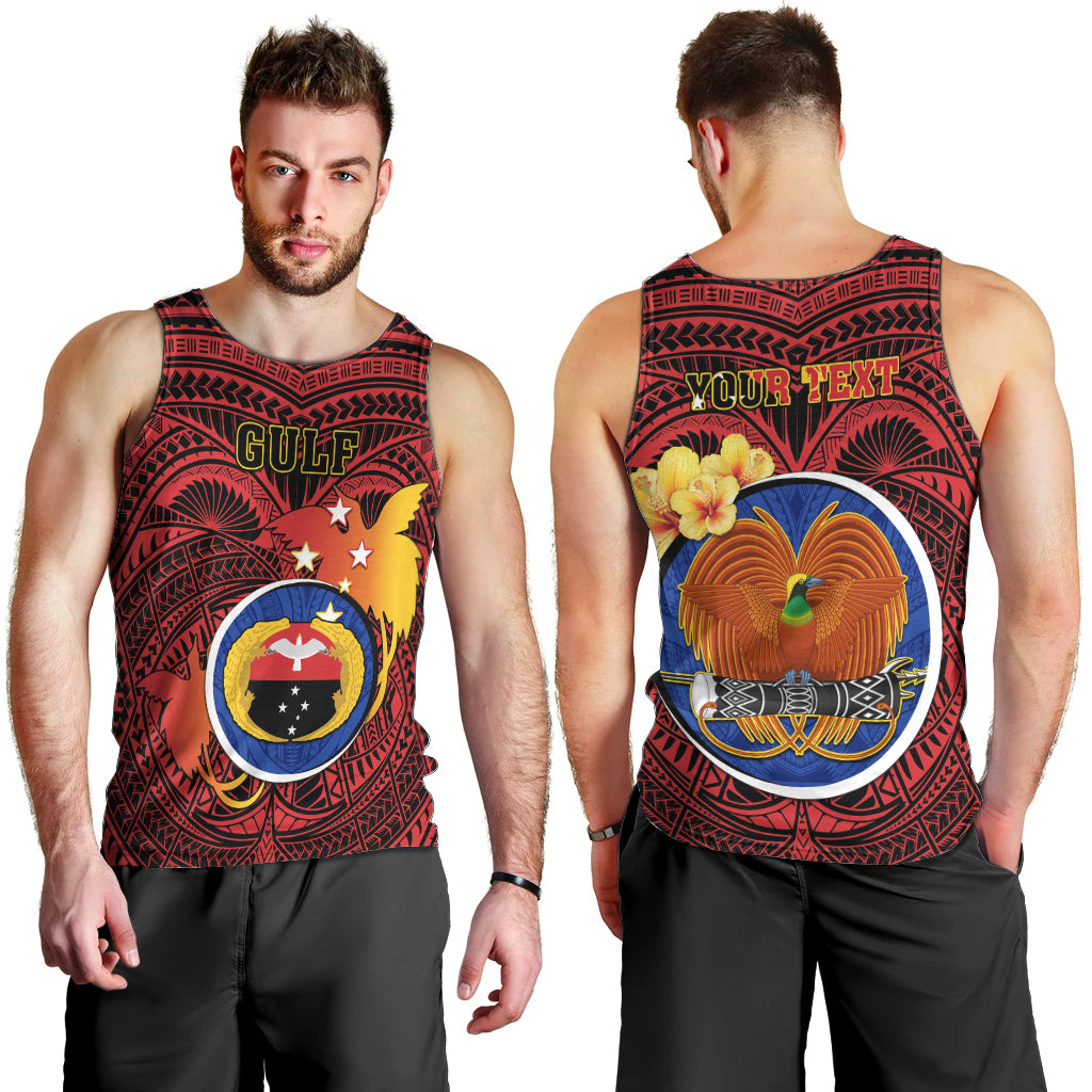 Personalized Papua New Guinea Gulf Province Men Tank Top Mix Coat Of Arms Polynesian Pattern LT05 - Polynesian Pride