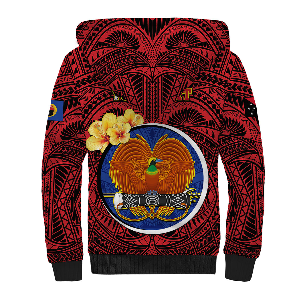 Personalized Papua New Guinea Gulf Province Sherpa Hoodie Mix Coat Of Arms Polynesian Pattern LT05 - Polynesian Pride