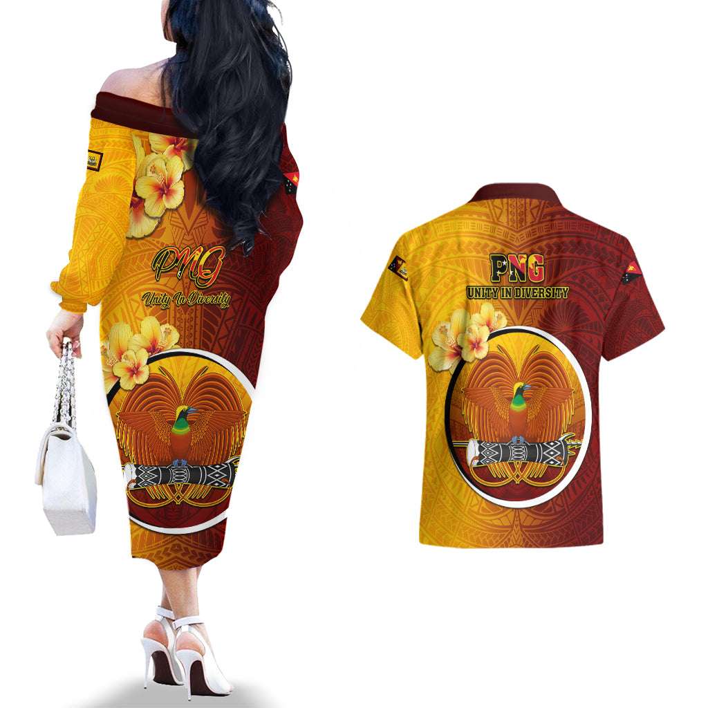 Papua New Guinea Western Province Couples Matching Off The Shoulder Long Sleeve Dress and Hawaiian Shirt Mix Coat Of Arms Polynesian Pattern LT05 - Polynesian Pride