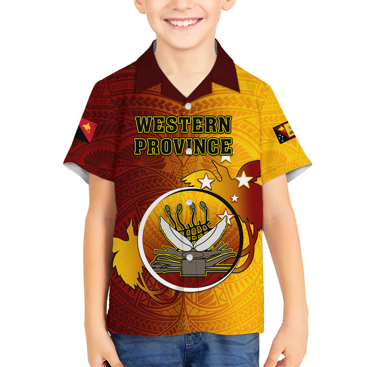 Papua New Guinea Western Province Family Matching Summer Maxi Dress and Hawaiian Shirt Mix Coat Of Arms Polynesian Pattern LT05 Son's Shirt Red - Polynesian Pride