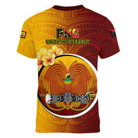 Papua New Guinea Western Province Women V Neck T Shirt Mix Coat Of Arms Polynesian Pattern LT05 - Polynesian Pride