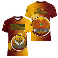 Papua New Guinea Western Province Women V Neck T Shirt Mix Coat Of Arms Polynesian Pattern LT05 - Polynesian Pride
