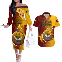 Personalized Papua New Guinea Western Province Couples Matching Off The Shoulder Long Sleeve Dress and Hawaiian Shirt Mix Coat Of Arms Polynesian Pattern LT05 Red - Polynesian Pride