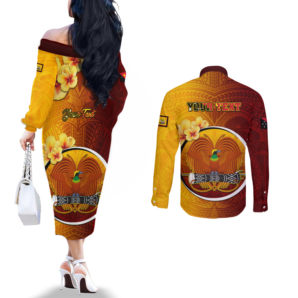 Personalized Papua New Guinea Western Province Couples Matching Off The Shoulder Long Sleeve Dress and Long Sleeve Button Shirts Mix Coat Of Arms Polynesian Pattern LT05 - Polynesian Pride