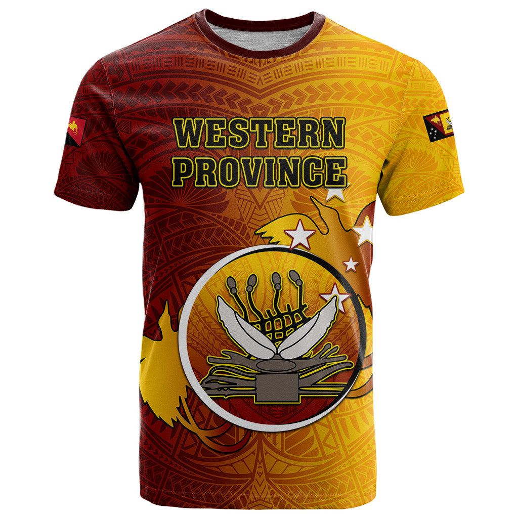 Personalized Papua New Guinea Western Province T Shirt Mix Coat Of Arms Polynesian Pattern LT05 Red - Polynesian Pride