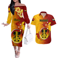Papua New Guinea Madang Province Couples Matching Off The Shoulder Long Sleeve Dress and Hawaiian Shirt Mix Coat Of Arms Polynesian Pattern LT05 Yellow - Polynesian Pride