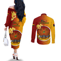 Papua New Guinea Madang Province Couples Matching Off The Shoulder Long Sleeve Dress and Long Sleeve Button Shirts Mix Coat Of Arms Polynesian Pattern LT05 - Polynesian Pride