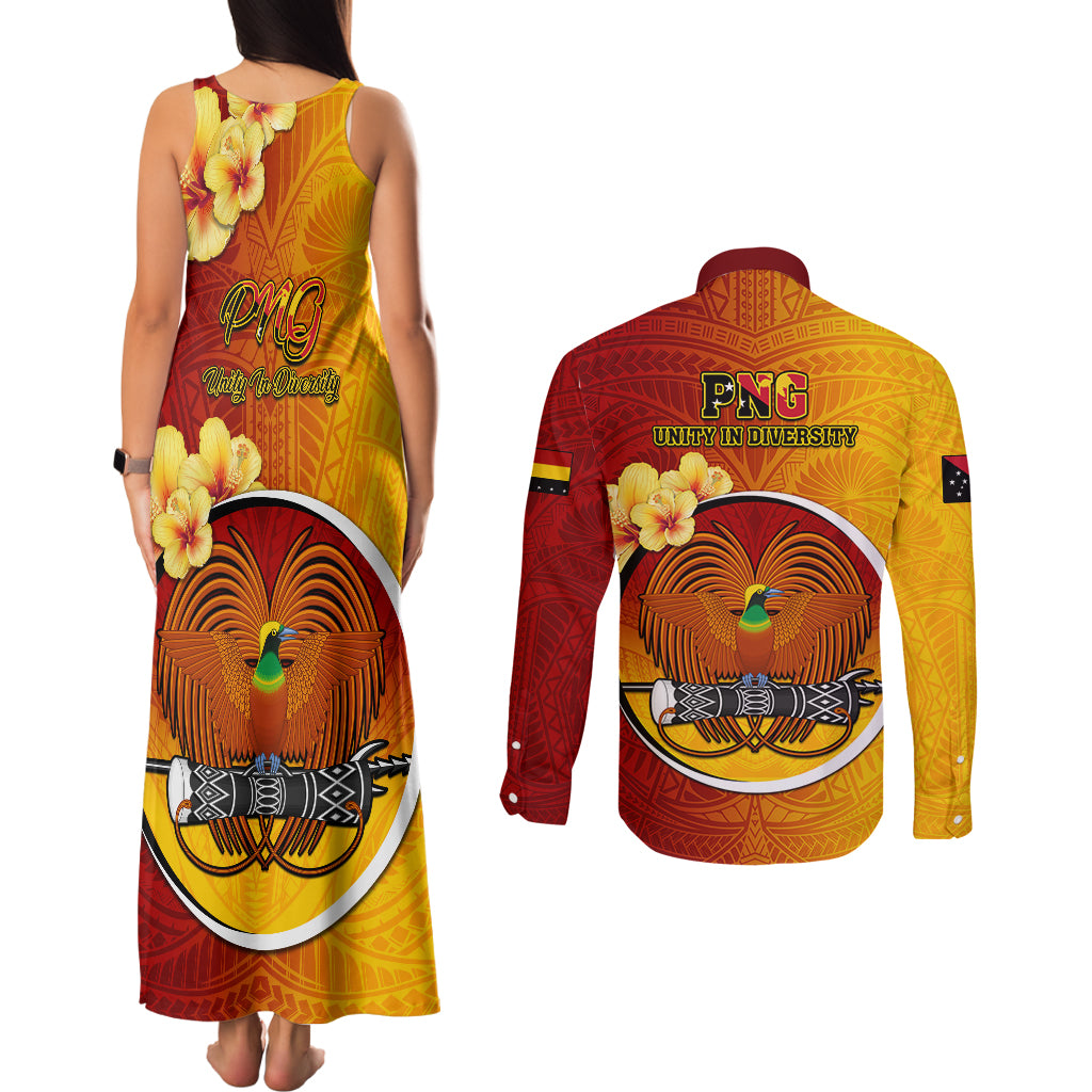 Papua New Guinea Madang Province Couples Matching Tank Maxi Dress and Long Sleeve Button Shirts Mix Coat Of Arms Polynesian Pattern LT05 - Polynesian Pride