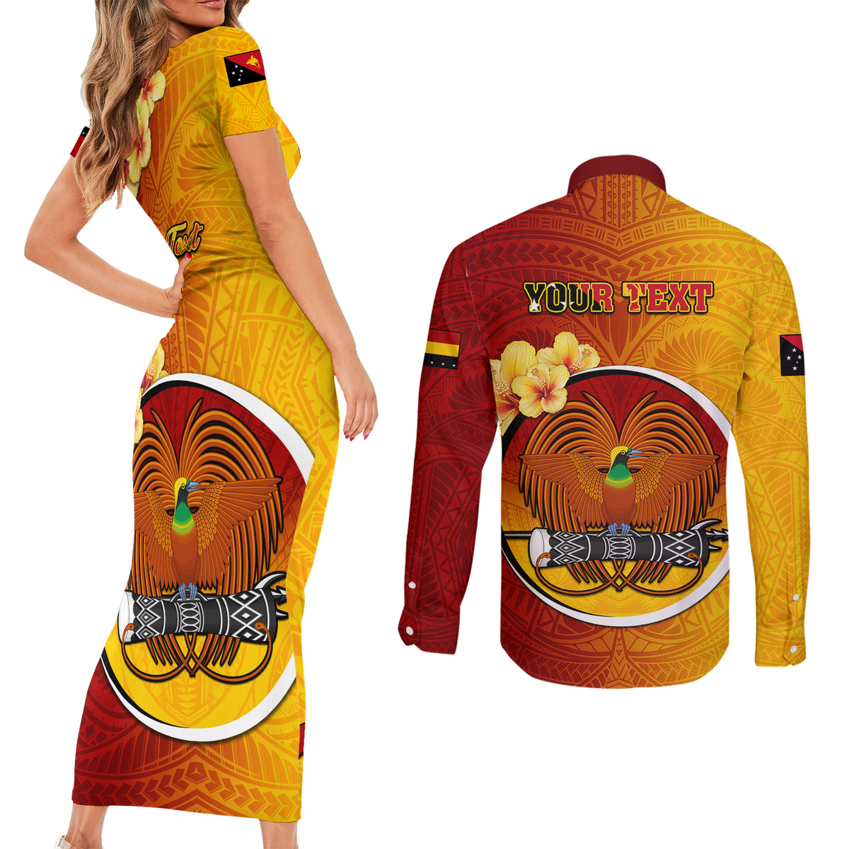 Personalized Papua New Guinea Madang Province Couples Matching Short Sleeve Bodycon Dress and Long Sleeve Button Shirts Mix Coat Of Arms Polynesian Pattern LT05 - Polynesian Pride