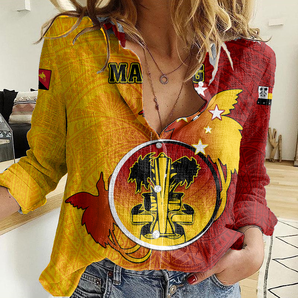 Personalized Papua New Guinea Madang Province Women Casual Shirt Mix Coat Of Arms Polynesian Pattern LT05 Female Yellow - Polynesian Pride