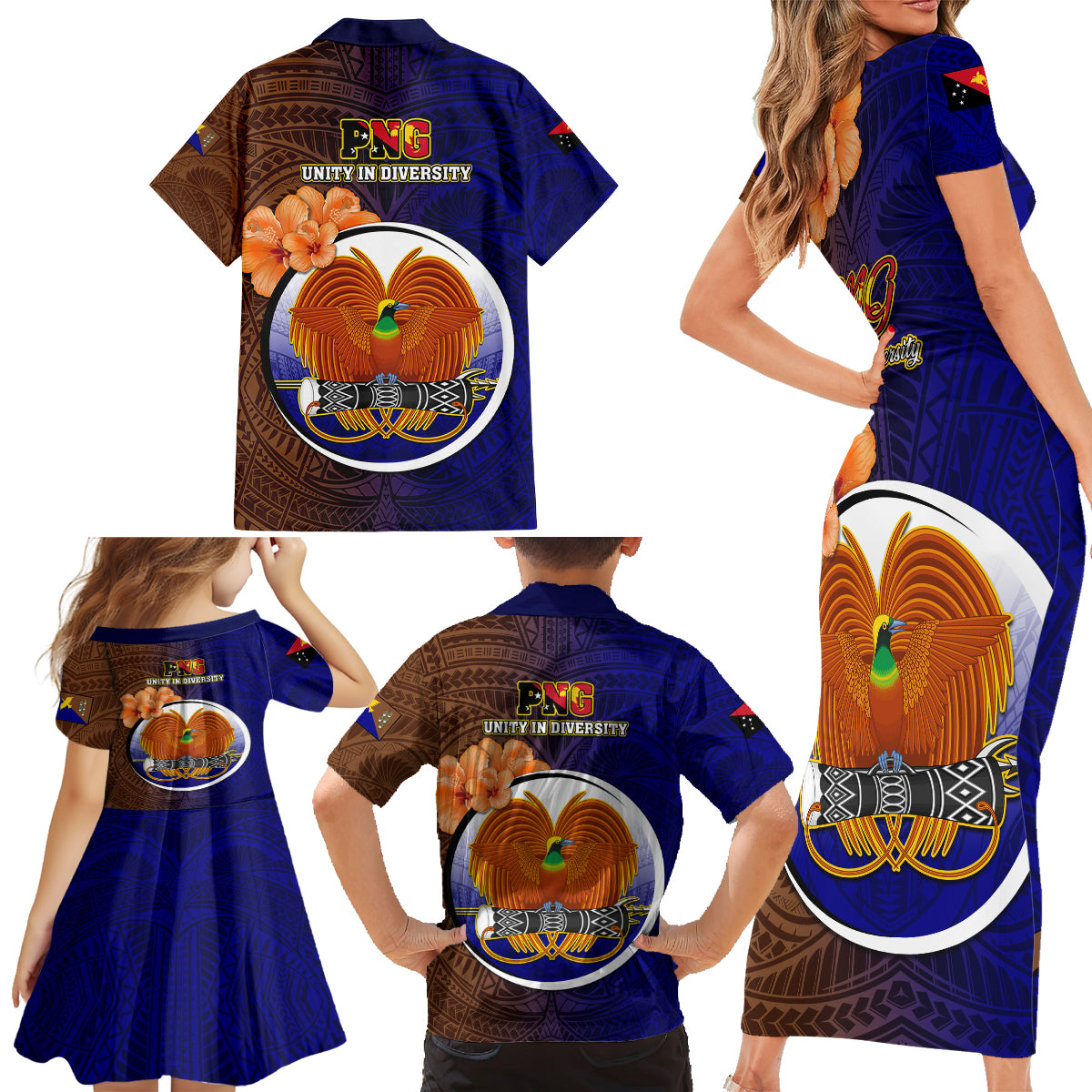 Papua New Guinea Manus Province Family Matching Short Sleeve Bodycon Dress and Hawaiian Shirt Mix Coat Of Arms Polynesian Pattern LT05 - Polynesian Pride