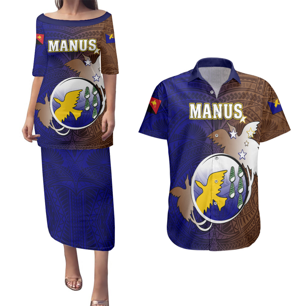 Personalized Papua New Guinea Manus Province Couples Matching Puletasi Dress and Hawaiian Shirt Mix Coat Of Arms Polynesian Pattern LT05 Brown - Polynesian Pride