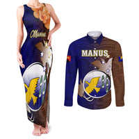 Personalized Papua New Guinea Manus Province Couples Matching Tank Maxi Dress and Long Sleeve Button Shirts Mix Coat Of Arms Polynesian Pattern LT05 Brown - Polynesian Pride