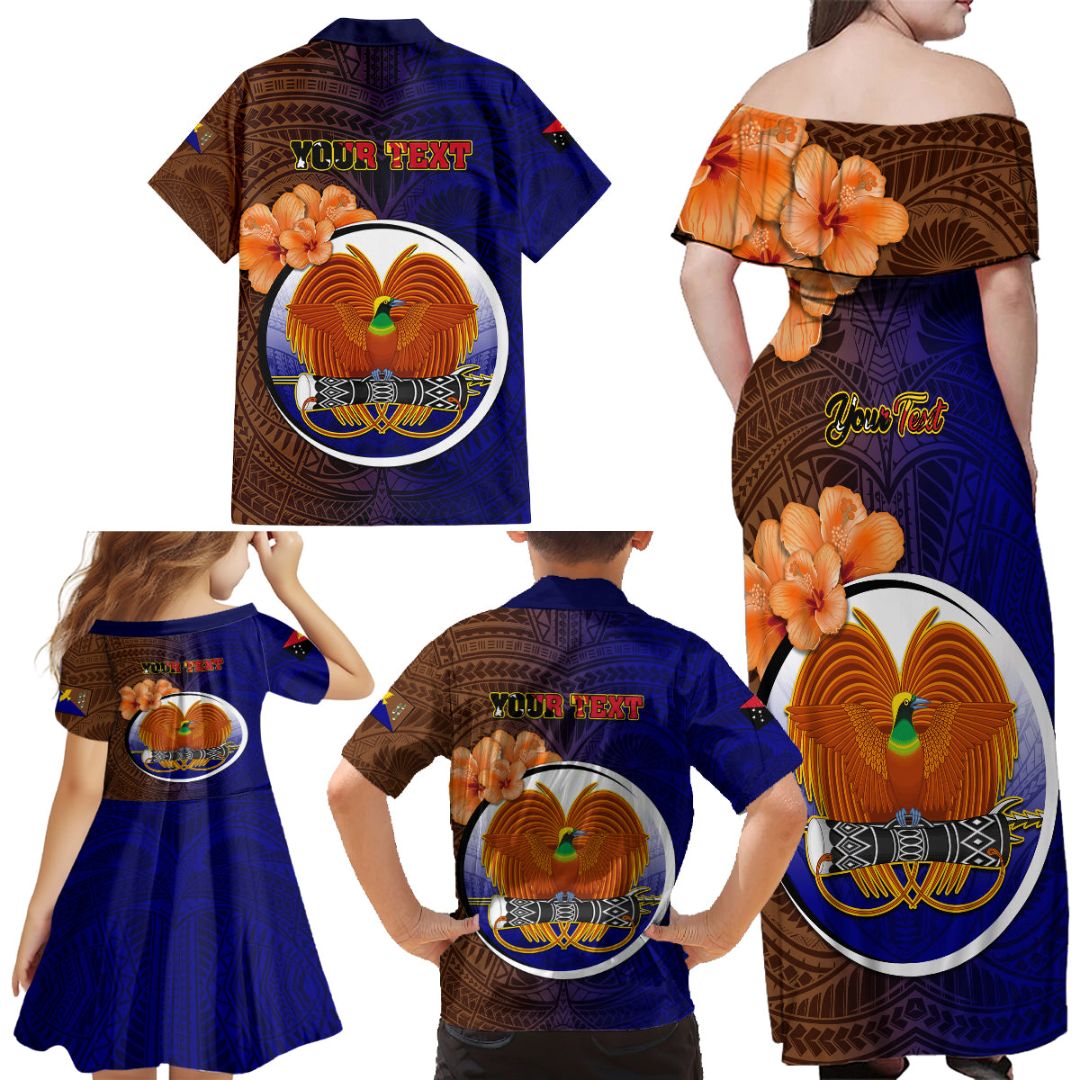 Personalized Papua New Guinea Manus Province Family Matching Off Shoulder Long Sleeve Dress and Hawaiian Shirt Mix Coat Of Arms Polynesian Pattern LT05 - Polynesian Pride