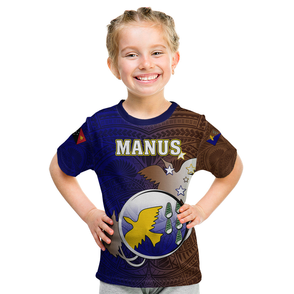 Personalized Papua New Guinea Manus Province Kid T Shirt Mix Coat Of Arms Polynesian Pattern LT05 Brown - Polynesian Pride