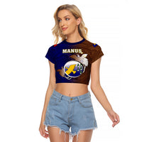 Personalized Papua New Guinea Manus Province Raglan Cropped T Shirt Mix Coat Of Arms Polynesian Pattern LT05 Female Brown - Polynesian Pride