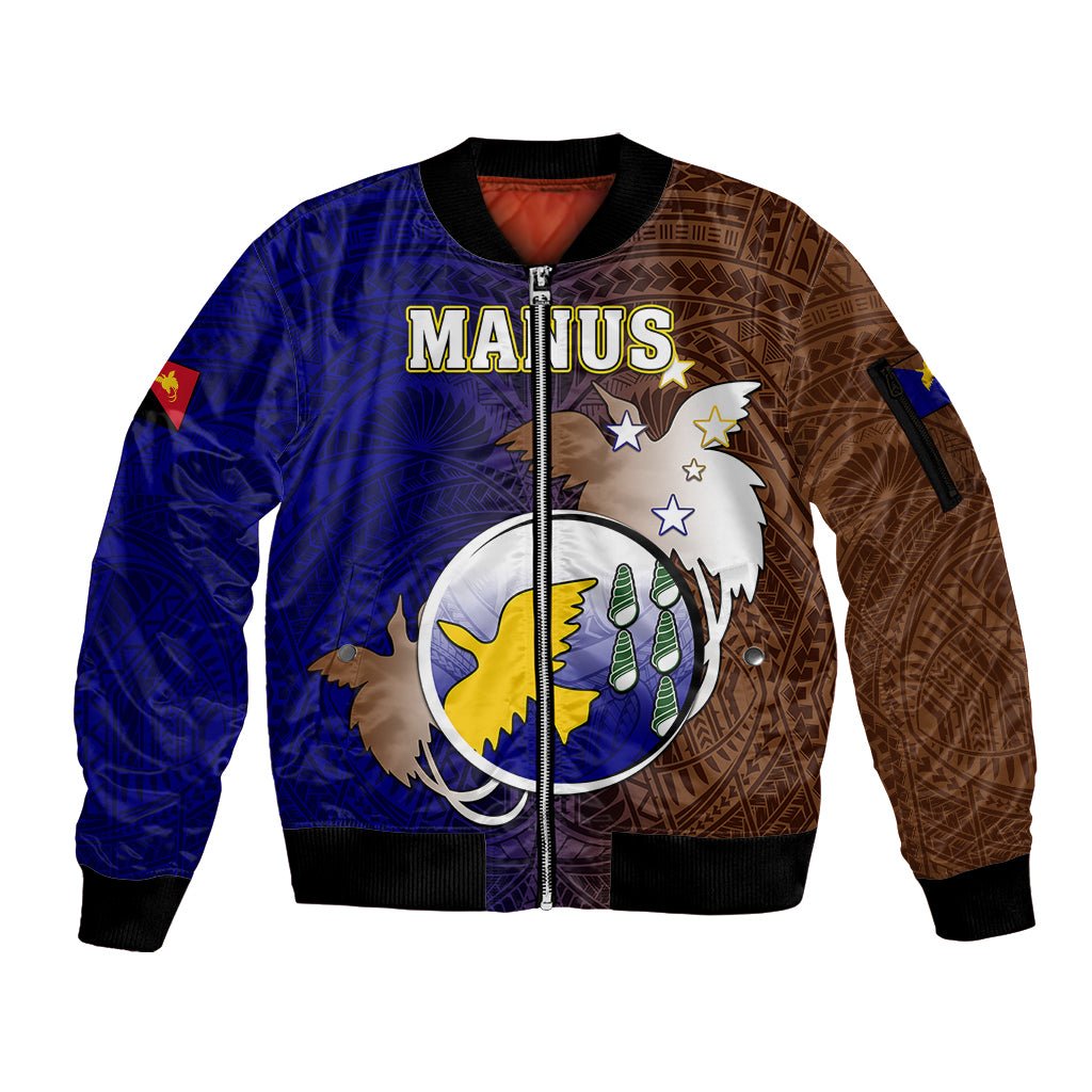 Personalized Papua New Guinea Manus Province Sleeve Zip Bomber Jacket Mix Coat Of Arms Polynesian Pattern LT05 Unisex Brown - Polynesian Pride