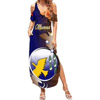 Personalized Papua New Guinea Manus Province Summer Maxi Dress Mix Coat Of Arms Polynesian Pattern LT05 Women Brown - Polynesian Pride