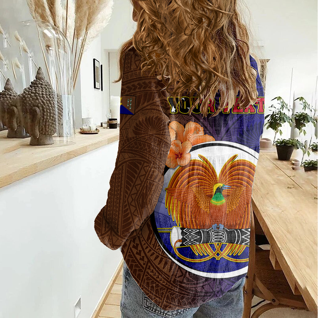 Personalized Papua New Guinea Manus Province Women Casual Shirt Mix Coat Of Arms Polynesian Pattern LT05 - Polynesian Pride