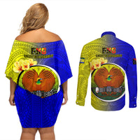 Papua New Guinea Morobe Province Couples Matching Off Shoulder Short Dress and Long Sleeve Button Shirts Mix Coat Of Arms Polynesian Pattern LT05 - Polynesian Pride