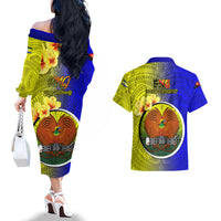 Papua New Guinea Morobe Province Couples Matching Off The Shoulder Long Sleeve Dress and Hawaiian Shirt Mix Coat Of Arms Polynesian Pattern LT05 - Polynesian Pride