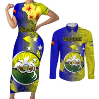 Papua New Guinea Morobe Province Couples Matching Short Sleeve Bodycon Dress and Long Sleeve Button Shirts Mix Coat Of Arms Polynesian Pattern LT05 Yellow - Polynesian Pride