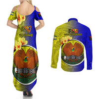 Papua New Guinea Morobe Province Couples Matching Summer Maxi Dress and Long Sleeve Button Shirts Mix Coat Of Arms Polynesian Pattern LT05 - Polynesian Pride