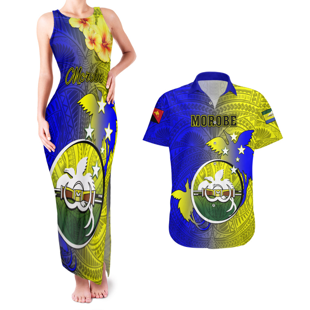Papua New Guinea Morobe Province Couples Matching Tank Maxi Dress and Hawaiian Shirt Mix Coat Of Arms Polynesian Pattern LT05 Yellow - Polynesian Pride