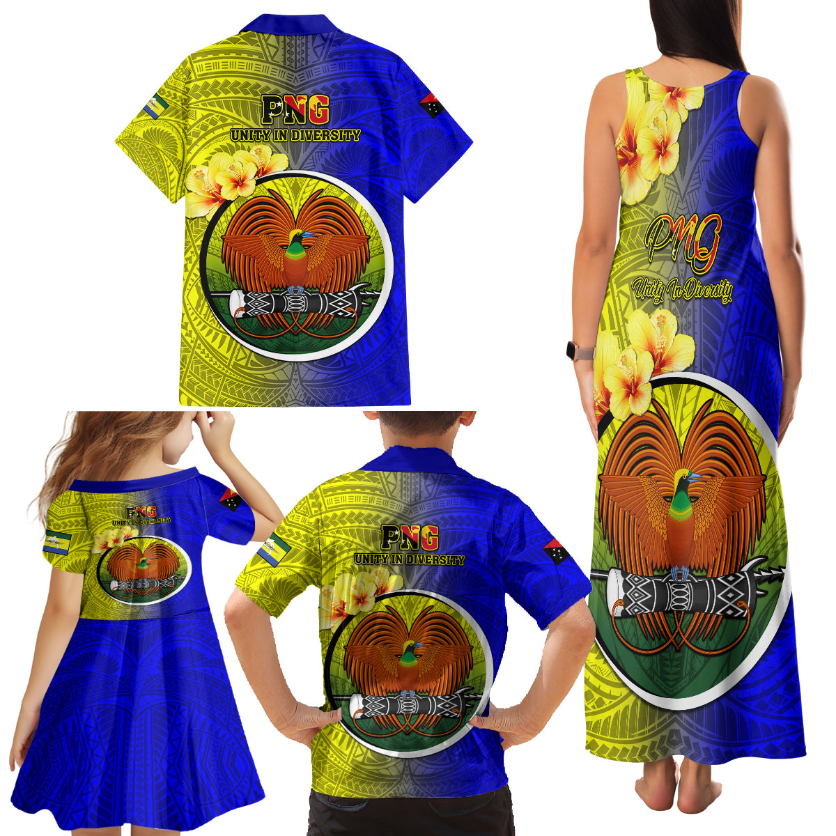 Papua New Guinea Morobe Province Family Matching Tank Maxi Dress and Hawaiian Shirt Mix Coat Of Arms Polynesian Pattern LT05 - Polynesian Pride