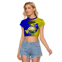 Papua New Guinea Morobe Province Raglan Cropped T Shirt Mix Coat Of Arms Polynesian Pattern LT05 Female Yellow - Polynesian Pride