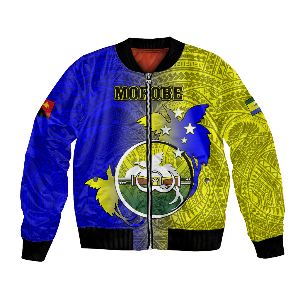 Personalized Papua New Guinea Morobe Province Bomber Jacket Mix Coat Of Arms Polynesian Pattern LT05 Unisex Yellow - Polynesian Pride