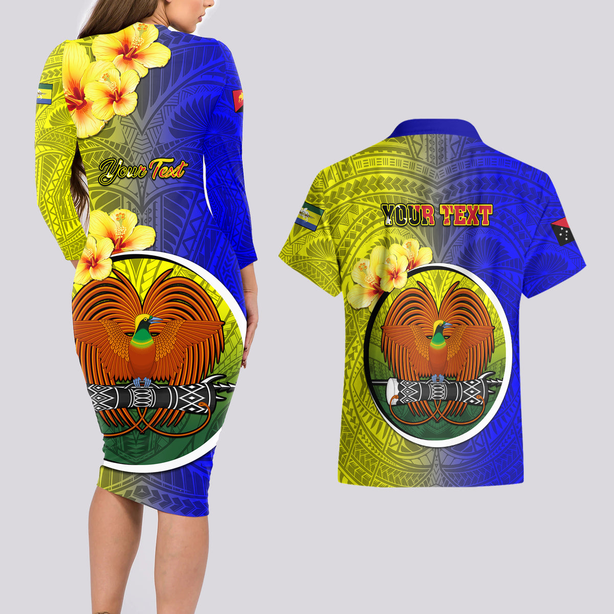 Personalized Papua New Guinea Morobe Province Couples Matching Long Sleeve Bodycon Dress and Hawaiian Shirt Mix Coat Of Arms Polynesian Pattern LT05 - Polynesian Pride